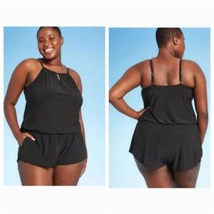 Aqua Green Swimwear Women's Plus Size One Piece Swimsuit Romper ~ Black